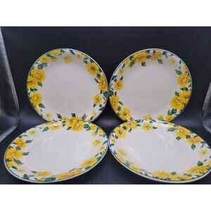 🌻4 Set THOMSON POTTERY STONEWARE SUNFLOWER 7.5" SALAD PLATES🌻